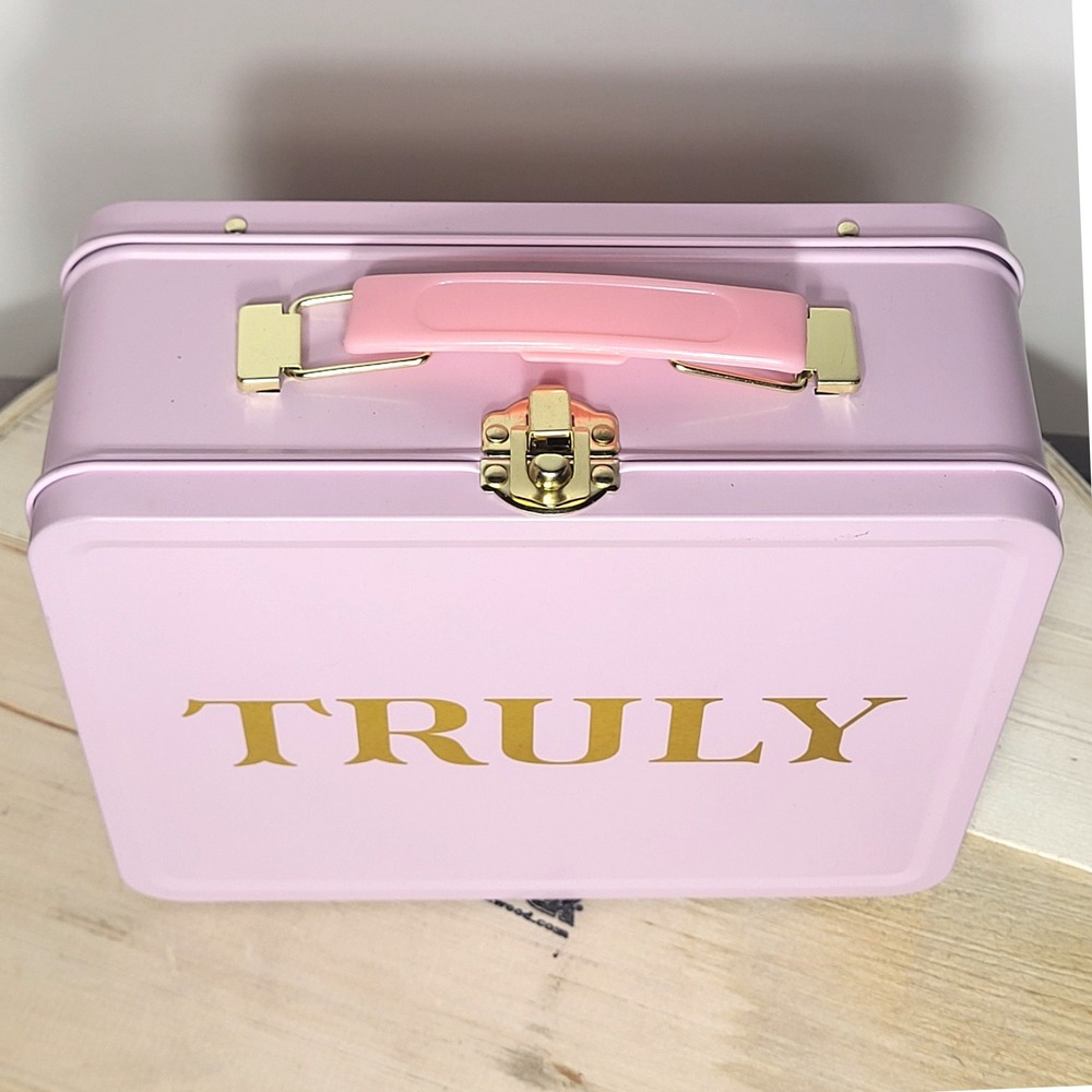 Truly Beauty Pink Metal Lunch Box Vanity Case Gold Hardware Storage Tin